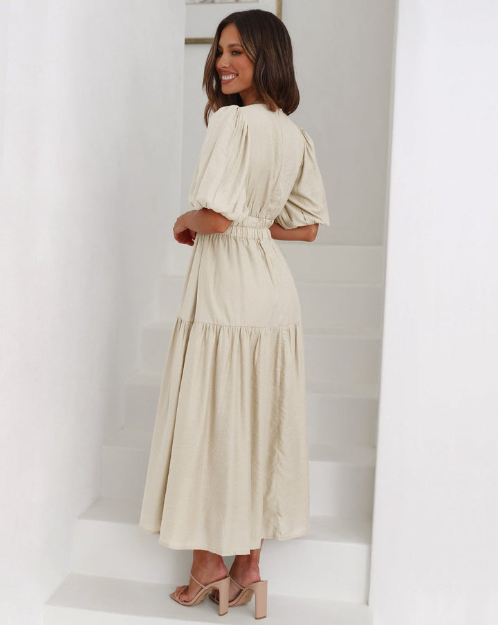 Drune | Elegantes Kleid Mit V-Ausschnitt Und Puffärmeln
