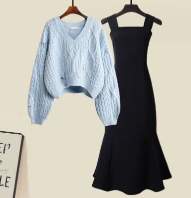 Drune | Zweiteiliges Satz Aus Hochwertigem Kreuzstrickpullover und Fishtail Kleid