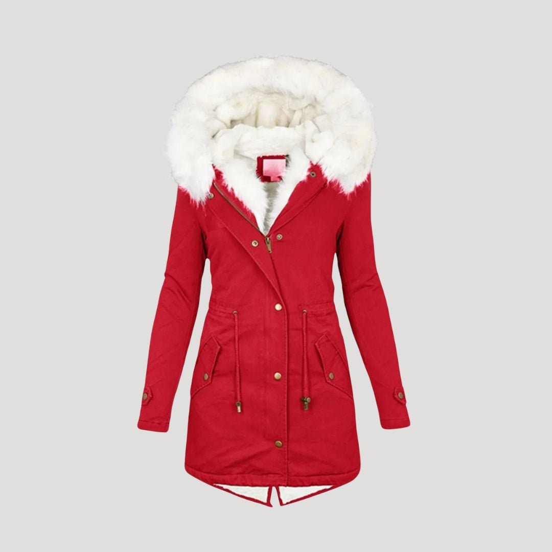 Drune | Damen lange Parka Jacke mit Kunstpelz Kapuze Winterjacke