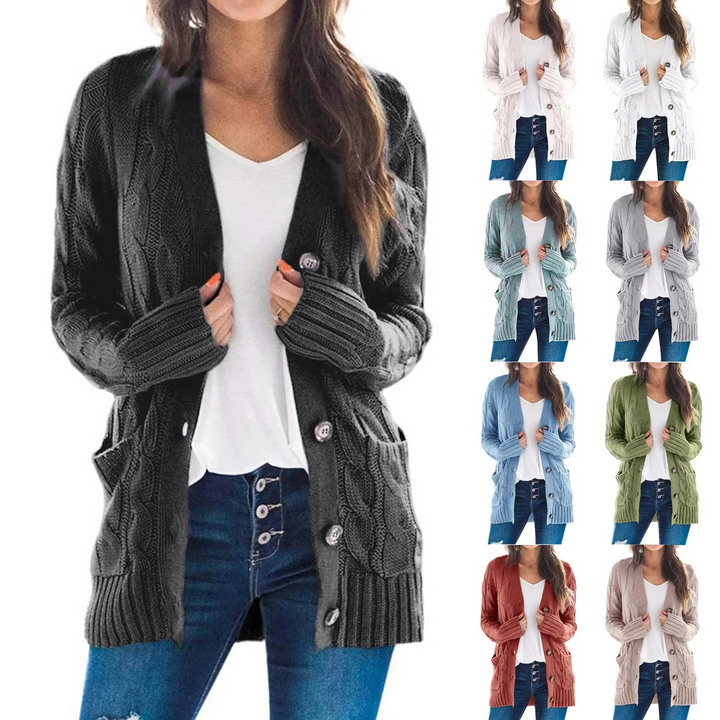 Drune | Stylische Lange Strickjacke Für Damen Mit Knopfleiste