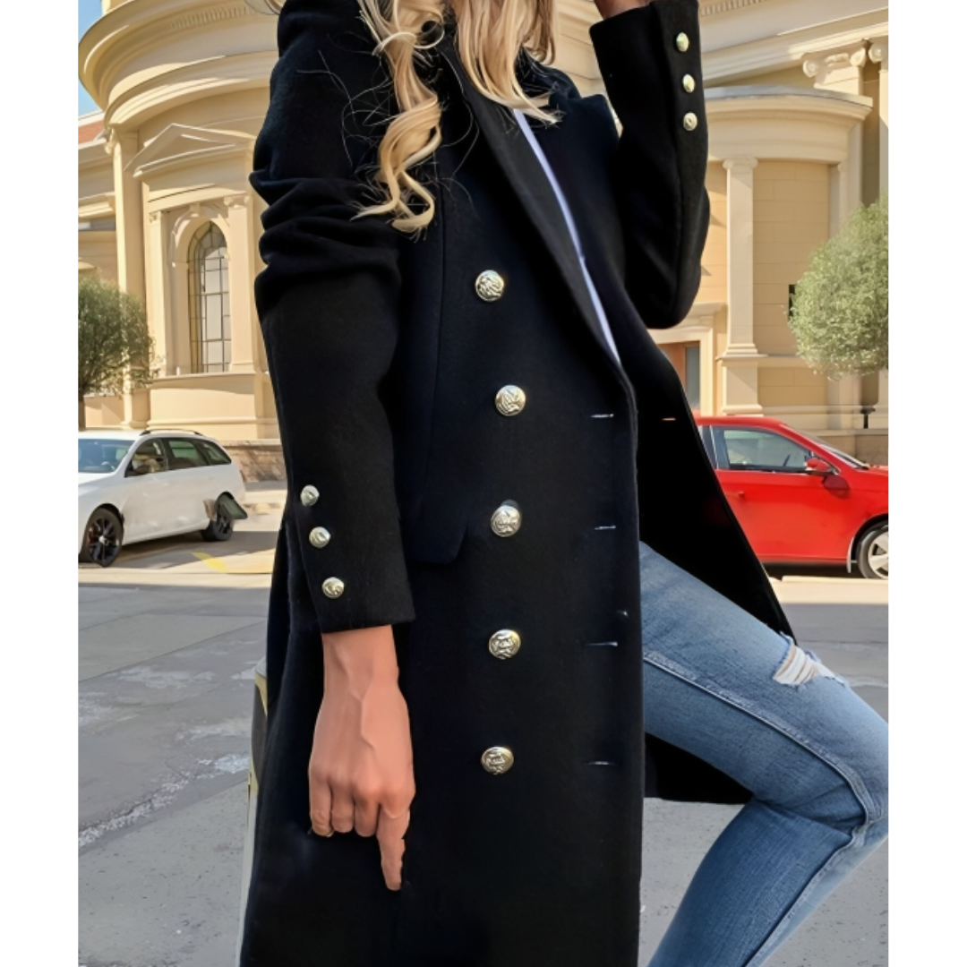 Drune | Langer Warmer Wintermantel Für Damen Button Down