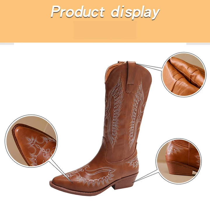 Drune | Westernstiefel mit Detaillierten Stickereien & Niedrigem Absatz Cowboystiefel Damen