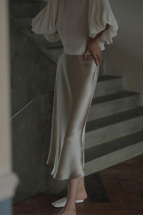 Drune | Rosiedress Hohe Taille Bequemer Satin Midi Rock