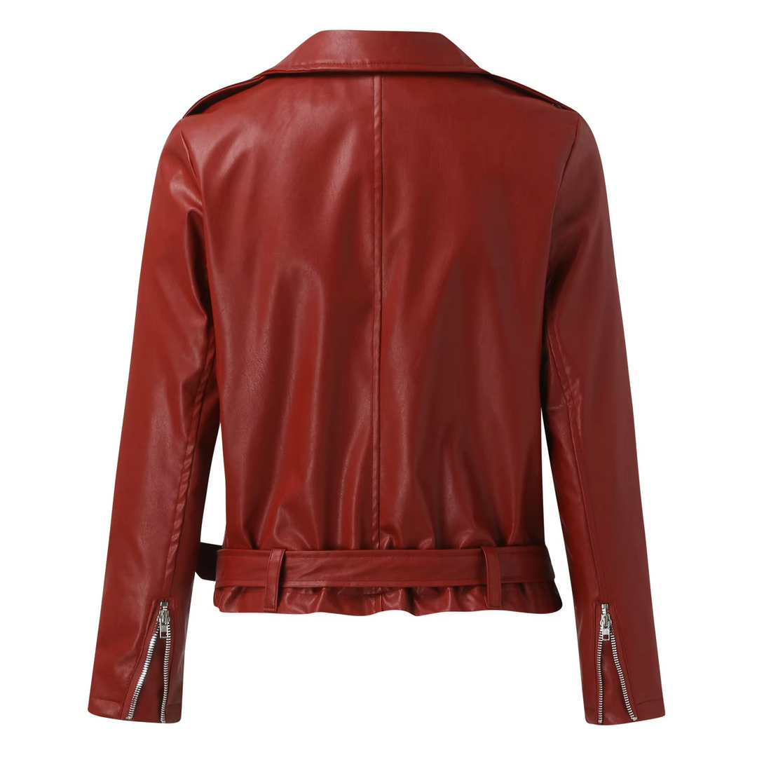 Drune | Jacke Damen Biker Modell mit Gürtel und Reißverschlussdetails