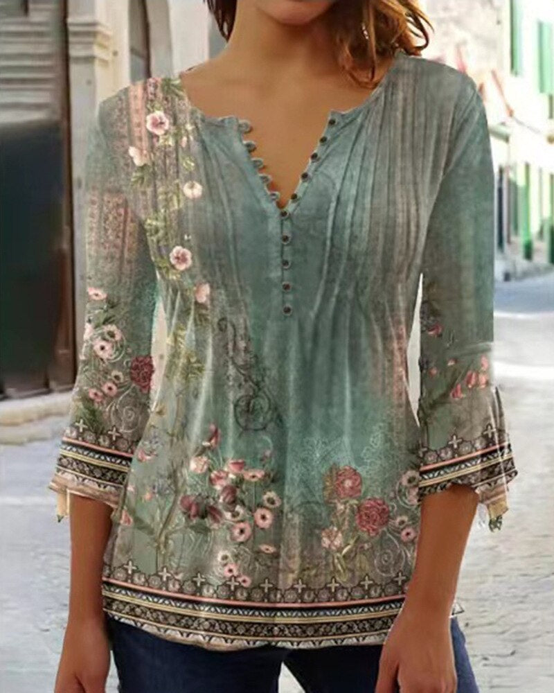 Drune | Blumen gestickte Bluse mit Ärmeln für Frauen