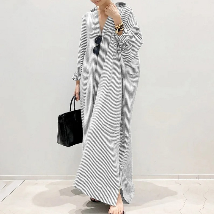 Drune - elegantes gestreiftes Blusenkleid mit Knöpfen