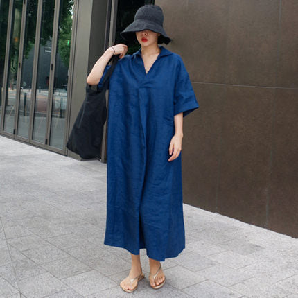 Damen Oversized Maxikleid mit lässigem Schnitt und atmungsaktivem Baumwollmaterial Drune