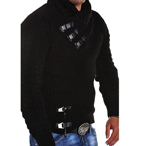 Herren Grobstrick Pullover mit flexiblem Kragen und dekorativen Verschlüssen Drune