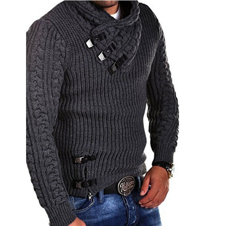 Herren Grobstrick Pullover mit flexiblem Kragen und dekorativen Verschlüssen Drune