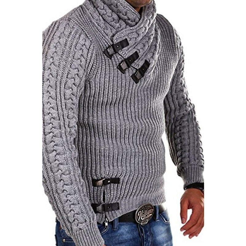 Herren Grobstrick Pullover mit flexiblem Kragen und dekorativen Verschlüssen Drune