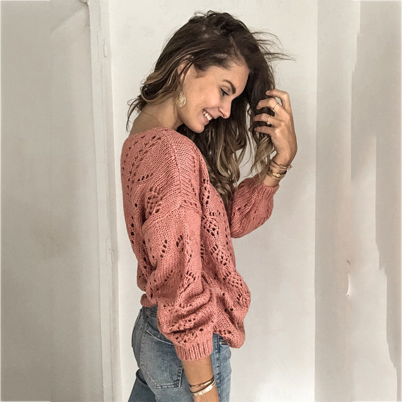 Damen lässige Strickjacke mit filigranem Lochmuster und Knopfdetails Drune
