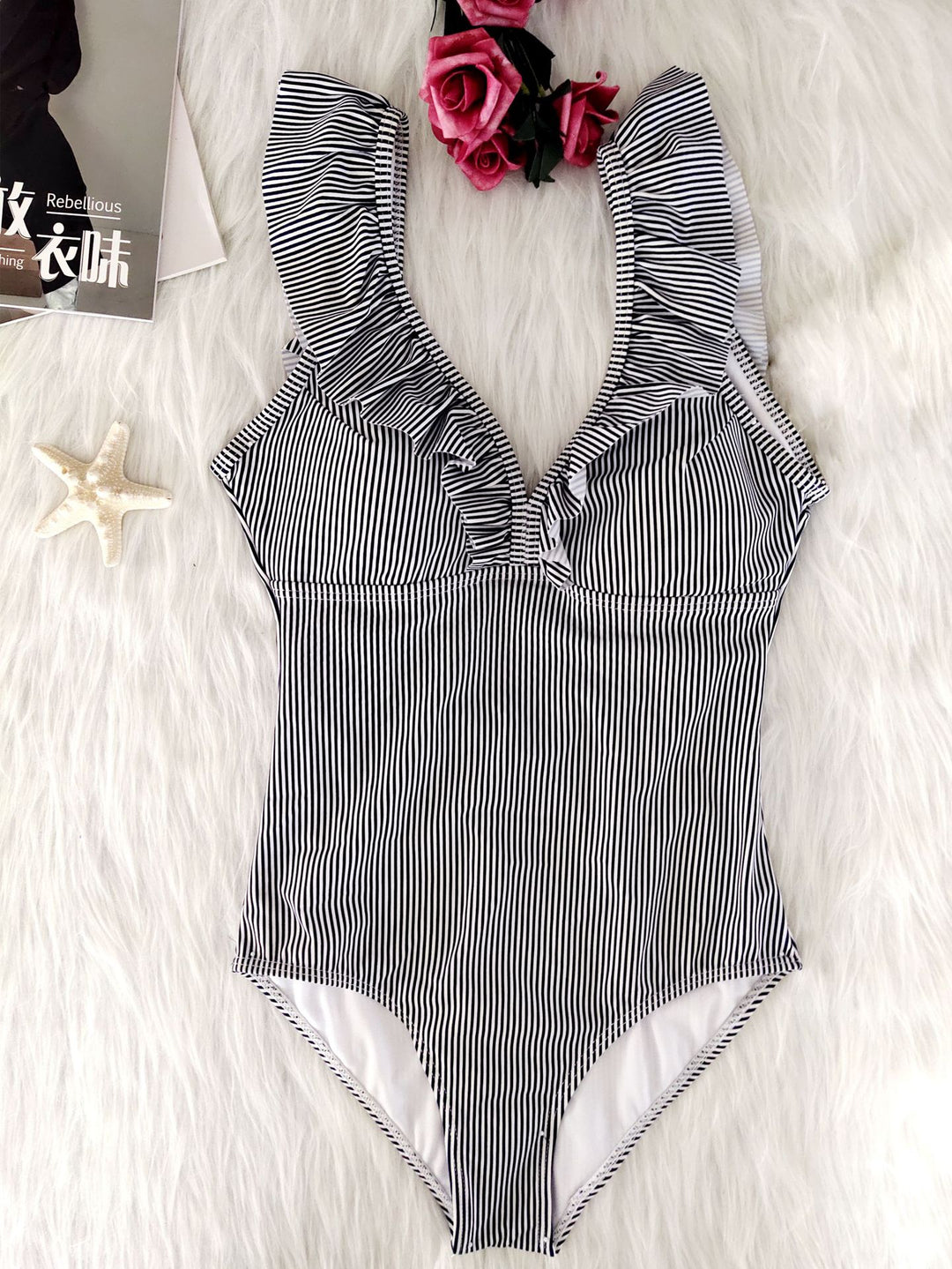 Damen Frottee Badeanzug mit Rüschendetails Drune