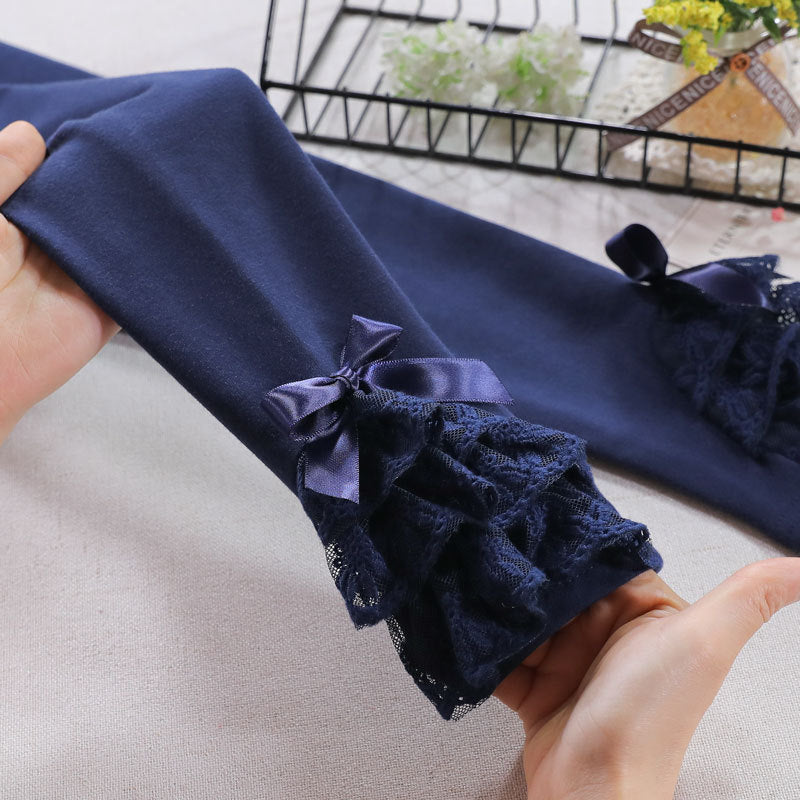 Mädchen Leggings mit Rüschen und Schleifenakzenten Drune