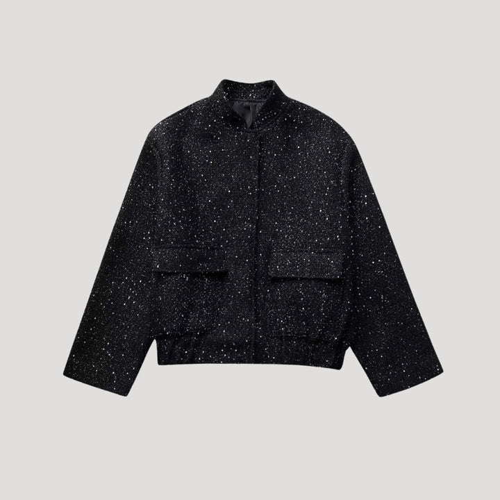Drune | Damen Pailletten-Bomberjacke – Tweed-Stil