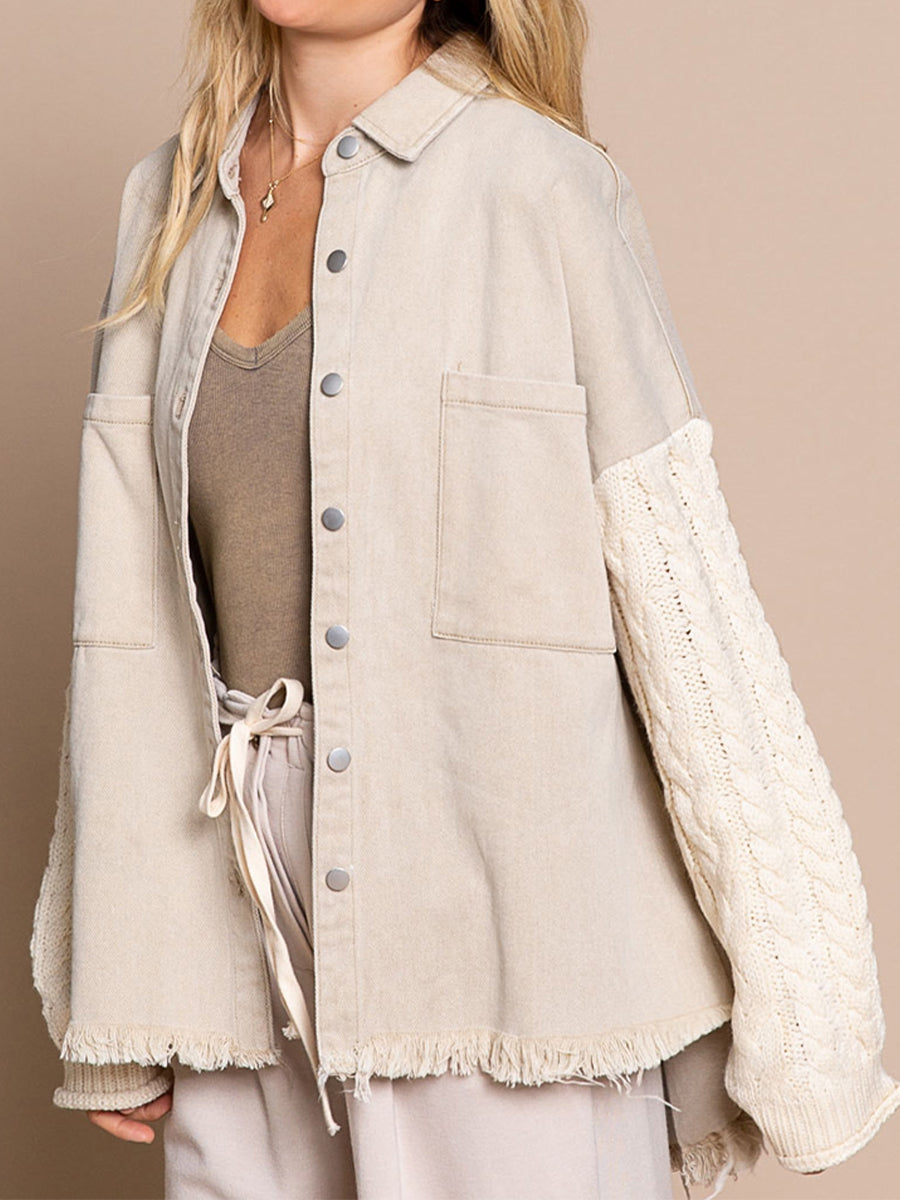 Drune | Kabelstrick Raw Hem Denim Jacke