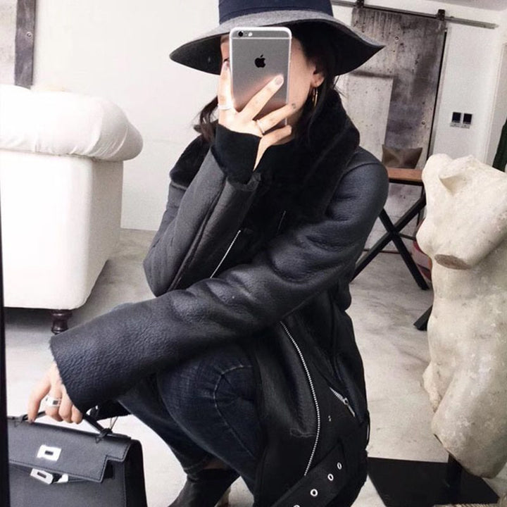 Drune | Futter PU-Lederjacke - Wärme & Stil - Gürteldesign Motorrad - Winteroberbekleidung