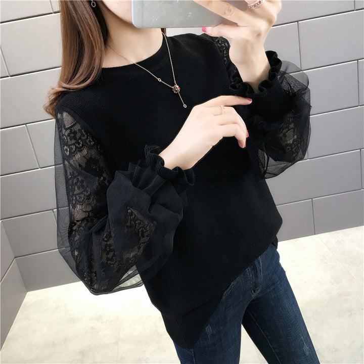 Damen Pullover mit transparenten, voluminösen Ärmeln Drune