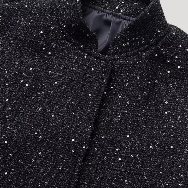 Drune | Damen Pailletten-Bomberjacke – Tweed-Stil