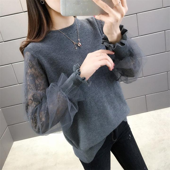 Damen Pullover mit transparenten, voluminösen Ärmeln Drune