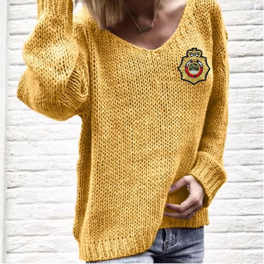 Damen Grobstrickpullover mit lässigem V-Ausschnitt und oversized Ärmeln Drune