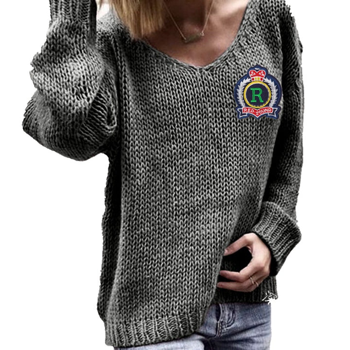 Damen Grobstrickpullover mit lässigem V-Ausschnitt und oversized Ärmeln Drune