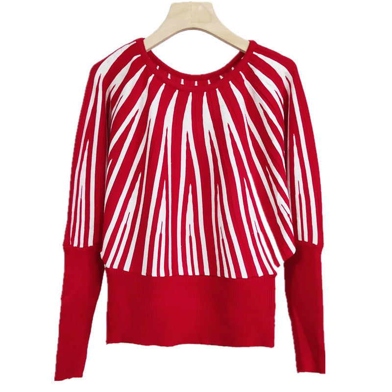Damen weicher Pullover mit modernem Streifenmuster und weitem Schnitt Drune