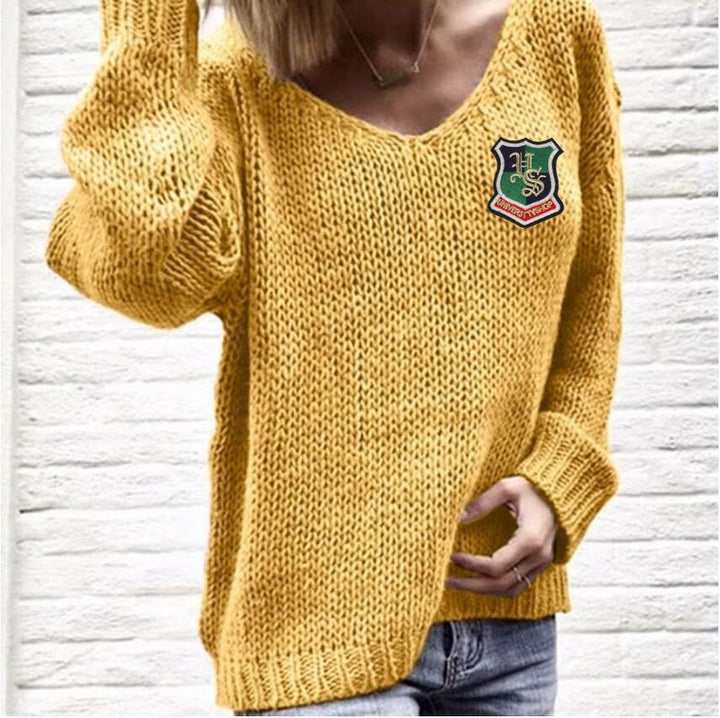 Damen Grobstrickpullover mit tiefem V-Ausschnitt und lässigem Schnitt Drune