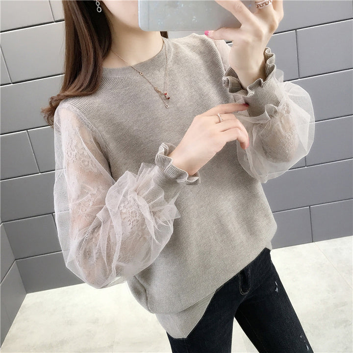 Damen Pullover mit transparenten, voluminösen Ärmeln Drune