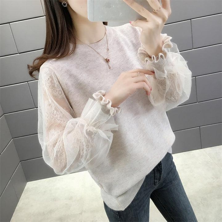 Damen Pullover mit transparenten, voluminösen Ärmeln Drune