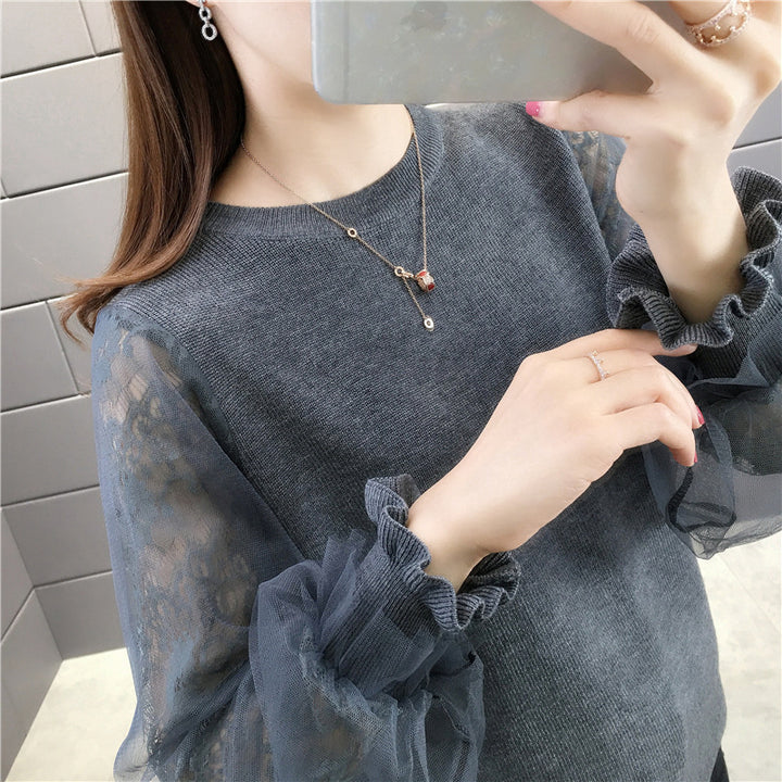 Damen Pullover mit transparenten, voluminösen Ärmeln Drune