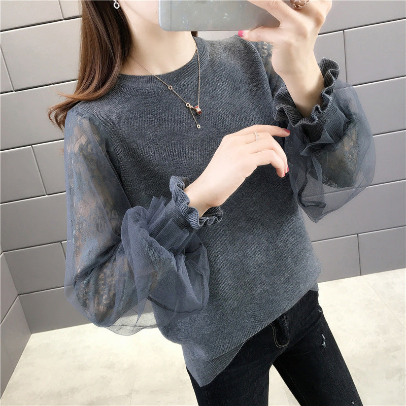 Damen Pullover mit transparenten, voluminösen Ärmeln Drune