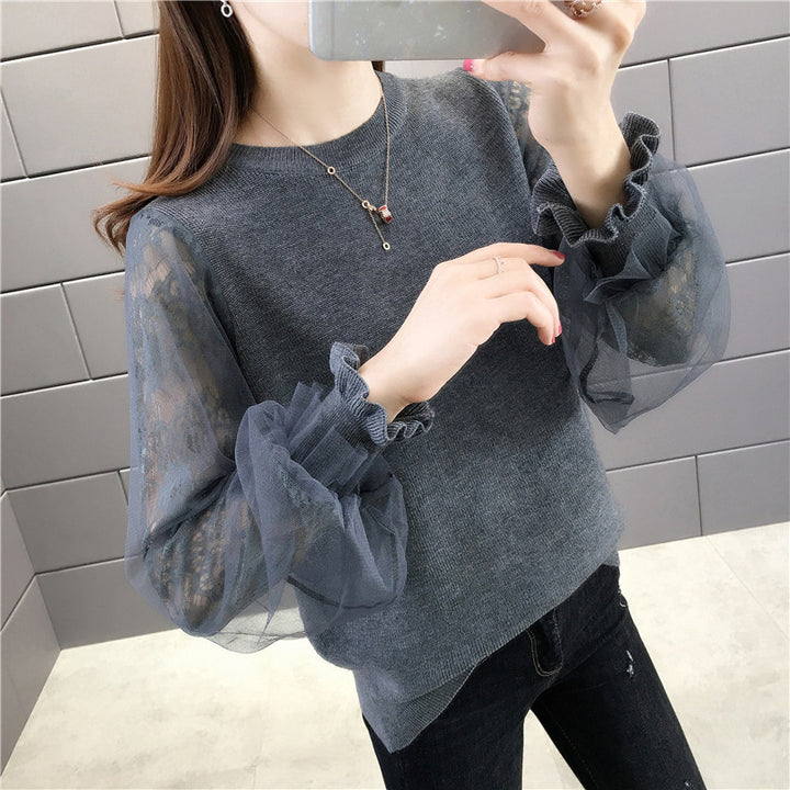 Damen Pullover mit transparenten, voluminösen Ärmeln Drune