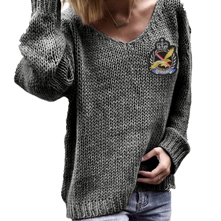 Damen Grobstrickpullover mit tiefem V-Ausschnitt und lässigem Schnitt Drune