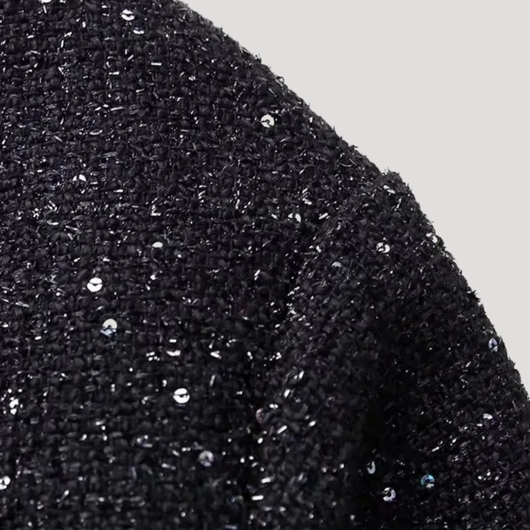 Drune | Damen Pailletten-Bomberjacke – Tweed-Stil