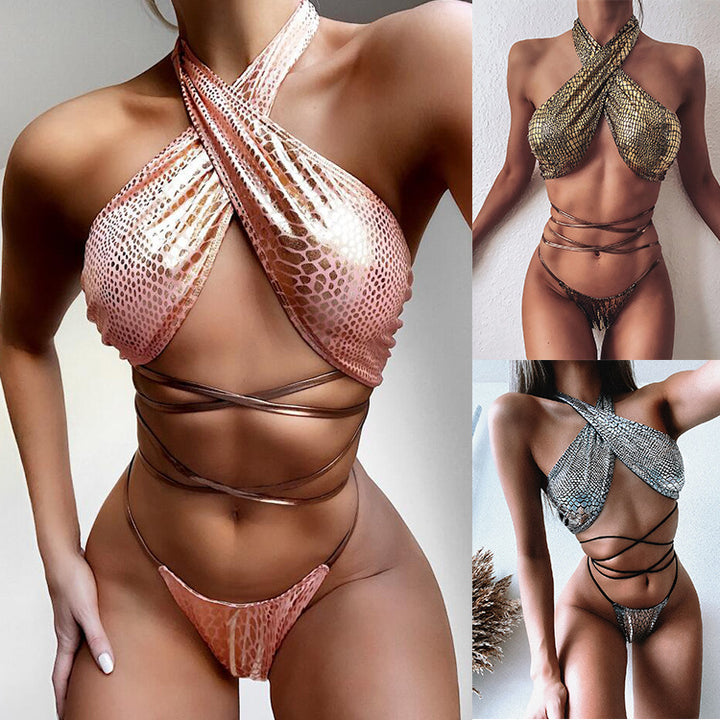 Damen Erotik-Bikini-Set mit schlangenlederähnlichem Design Drune