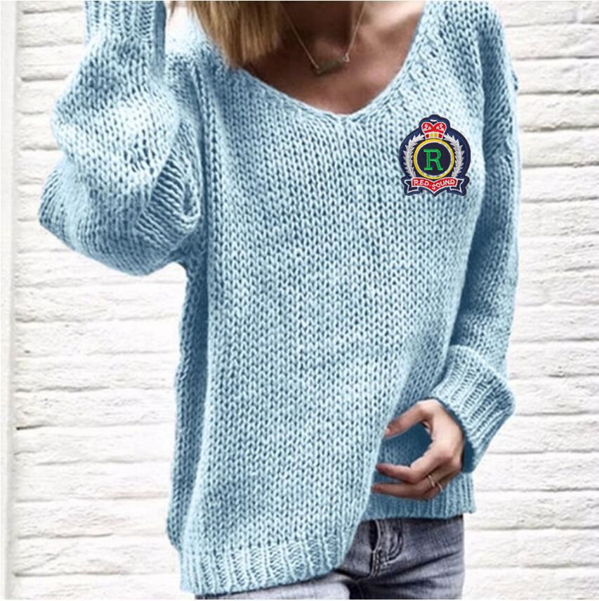Damen Grobstrickpullover mit tiefem V-Ausschnitt und lässigem Schnitt Drune