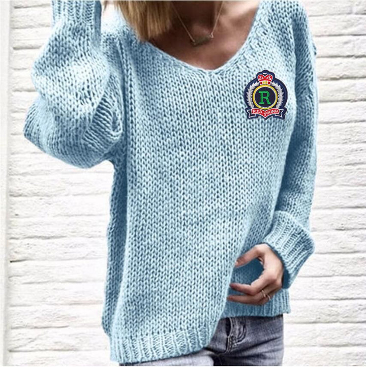 Damen Grobstrickpullover mit tiefem V-Ausschnitt und lässigem Schnitt Drune