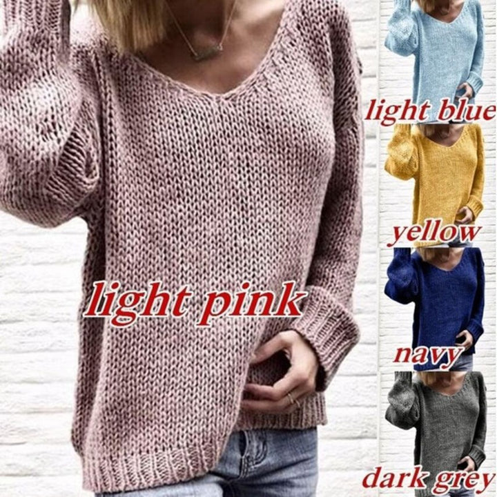 Damen Grober Strickpullover mit tiefem V-Ausschnitt und lockerer Passform Drune