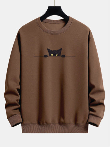Drune | Relax Fit Sweatshirt Mit Schwarzem Katzenprint