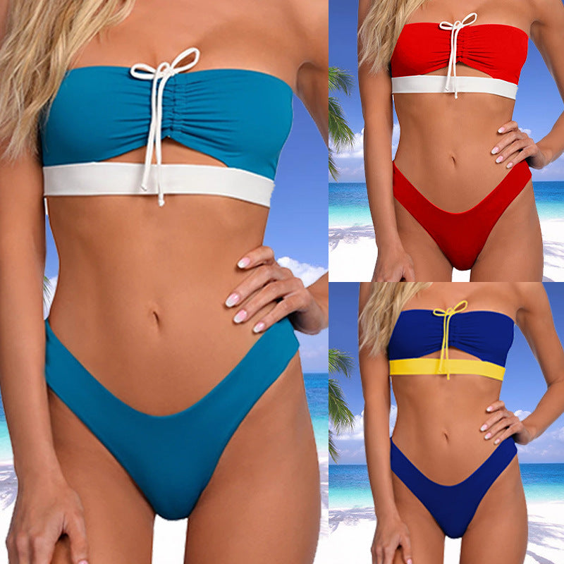 Damen Bandeau-Bikini mit raffiniertem Knoten und hohem Beinausschnitt Drune