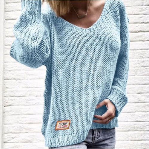 Damen Grober Strickpullover mit tiefem V-Ausschnitt und lockerer Passform Drune