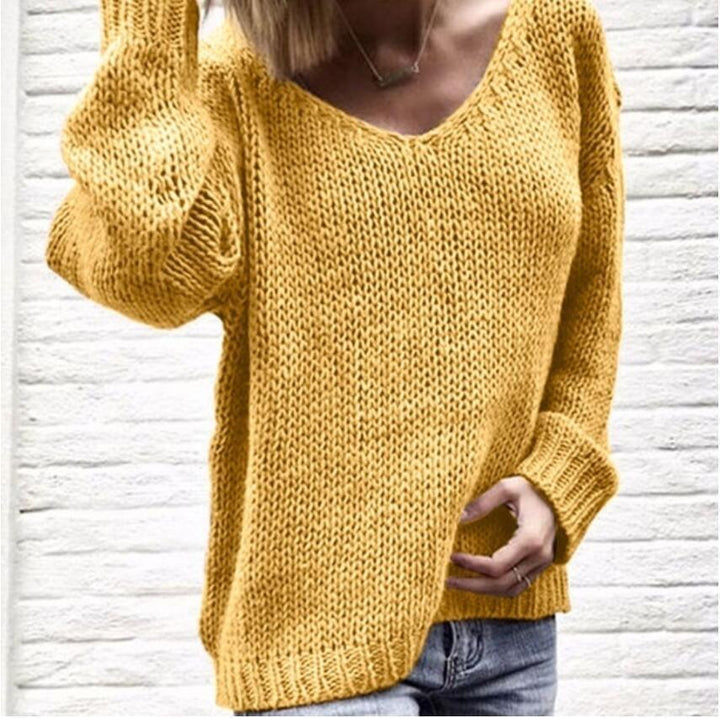 Damen lässiger Strickpullover mit tiefem V-Ausschnitt und seitlichen Schlitzen Drune