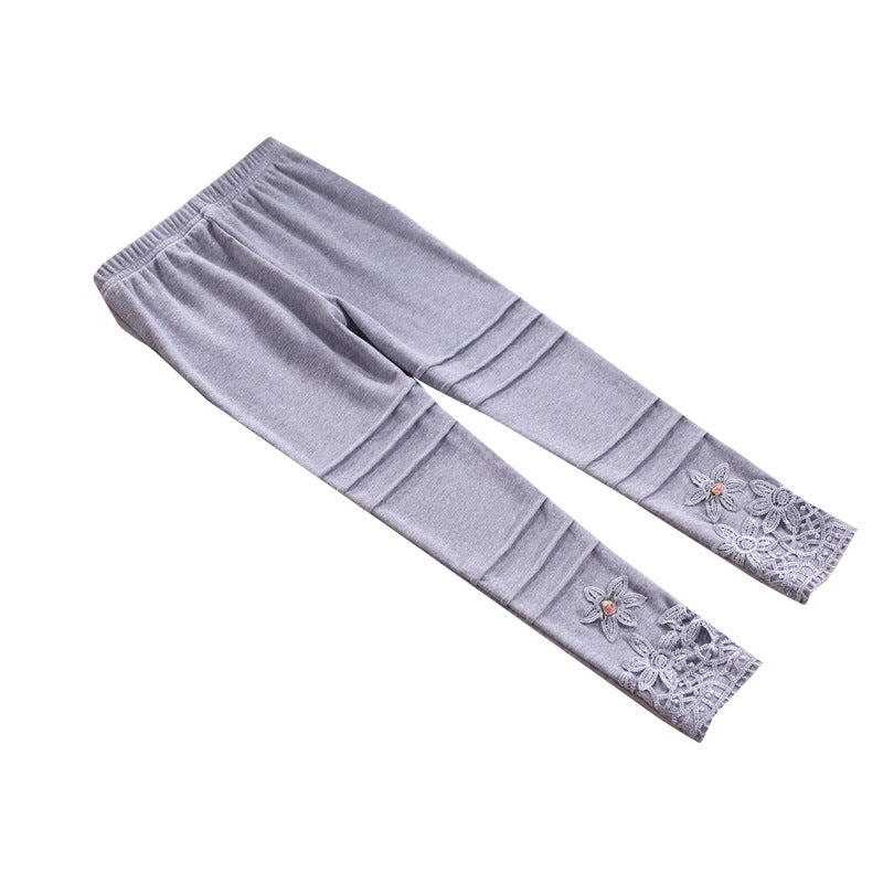 Mädchen modische Leggings mit floralem Spitzenbesatz Drune