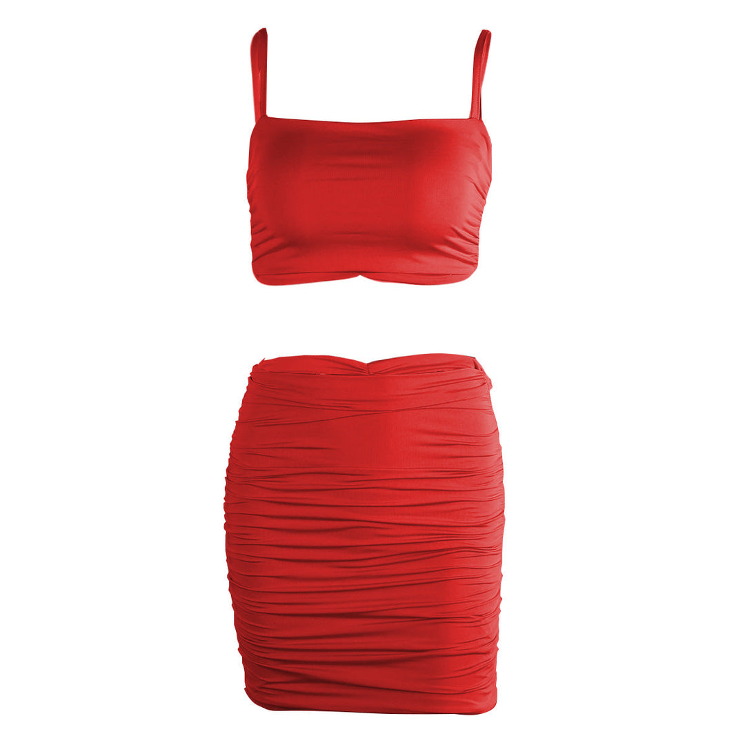 Damen Zweiteiliges Set aus gerafftem Crop-Top und Minirock Drune
