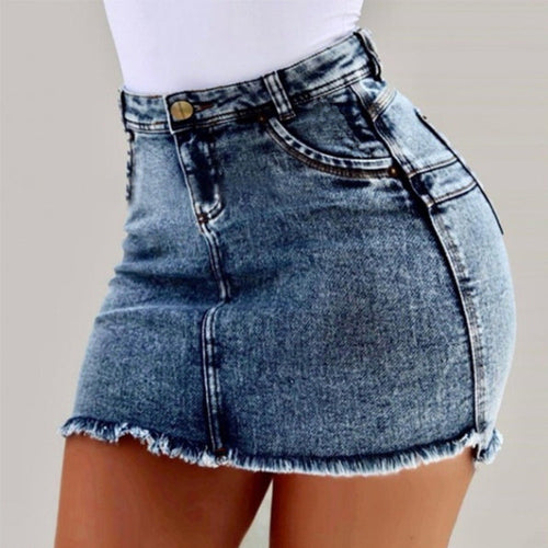 Damen Denimrock mit hohem Bund und fransigem Saum Drune