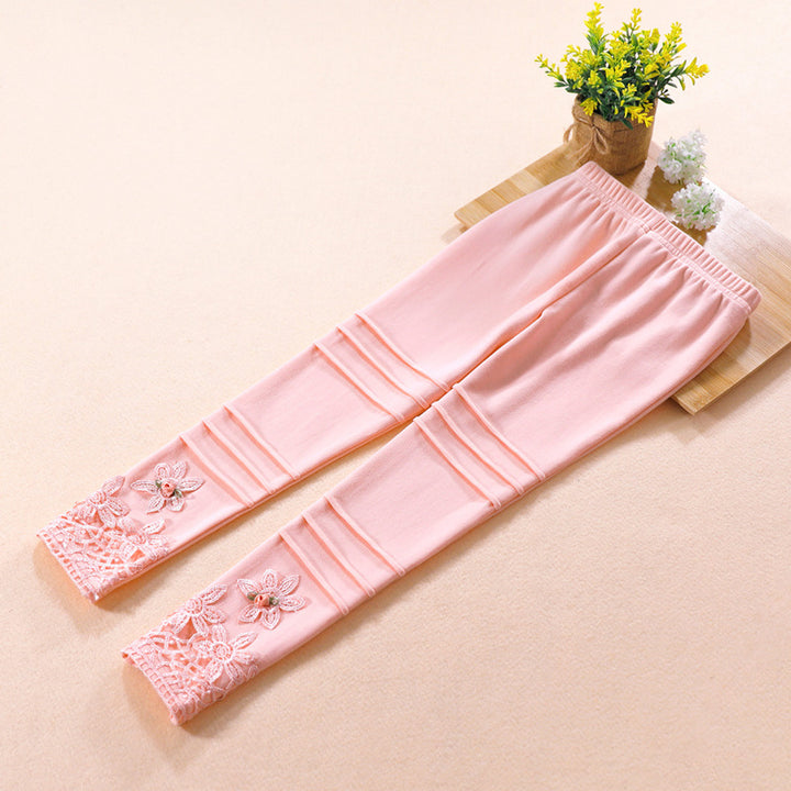 Mädchen modische Leggings mit floralem Spitzenbesatz Drune
