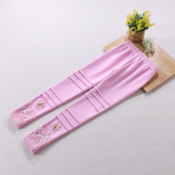 Mädchen modische Leggings mit floralem Spitzenbesatz Drune