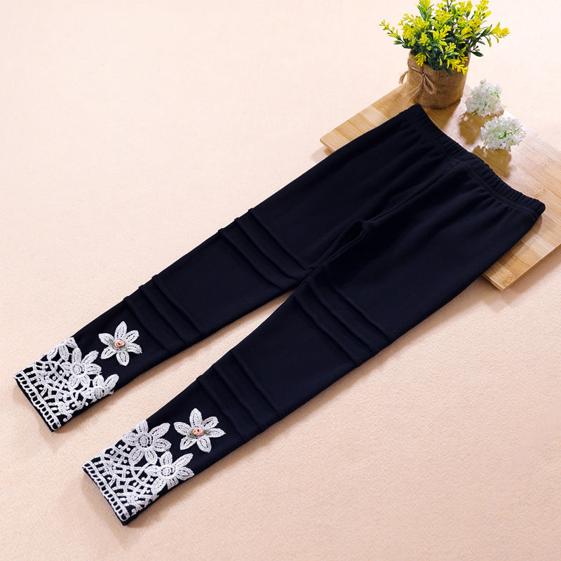Mädchen modische Leggings mit floralem Spitzenbesatz Drune