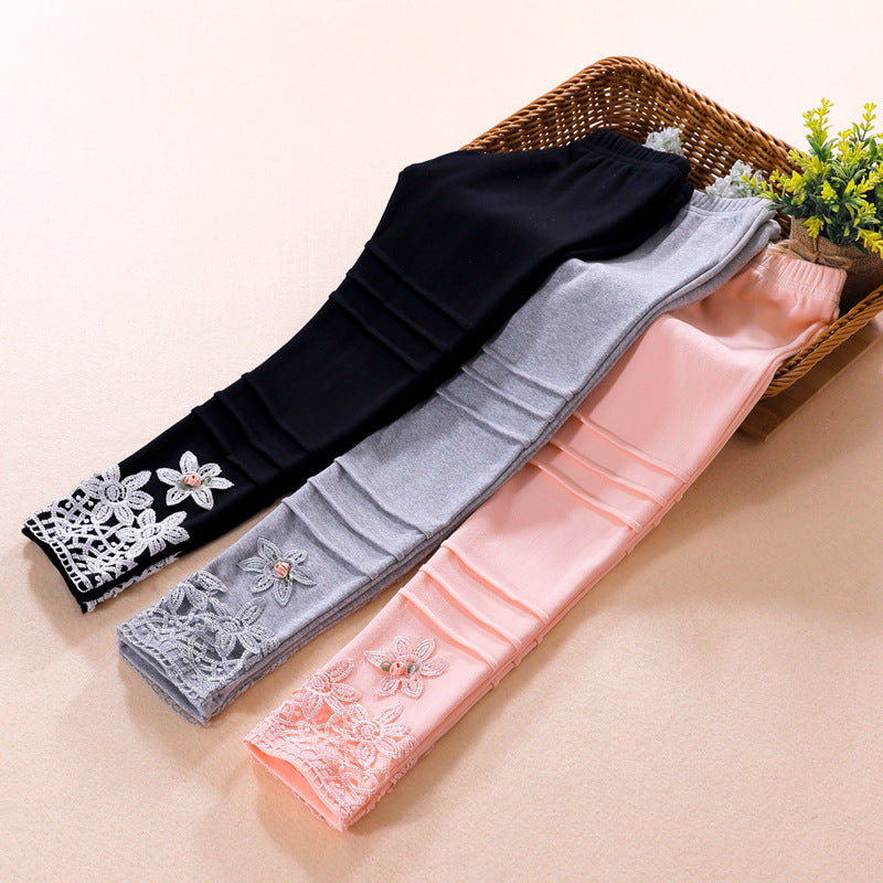 Mädchen modische Leggings mit floralem Spitzenbesatz Drune
