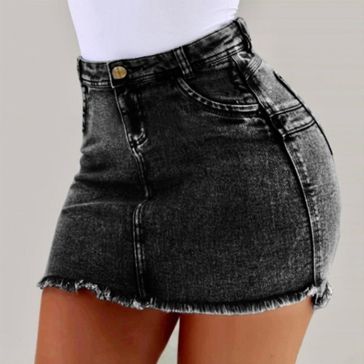 Damen Denimrock mit hohem Bund und fransigem Saum Drune